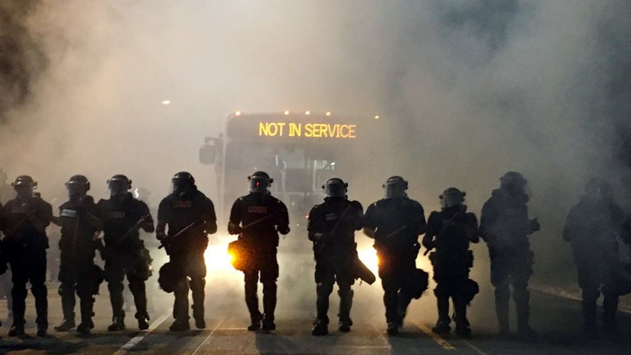 An image taken By Adam Rhew of Charlotte magazine during street protests following the shooting death of Keith Lamont Scott, Wednesday, September 21.