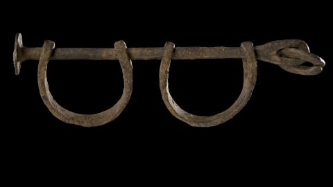 The story begins below ground in the museum's "Slavery and Freedom" exhibit, which starts with the 15th-century transatlantic slave trade and takes visitors through the Civil War and the Emancipation Proclamation. These are pre-1860s shackles.