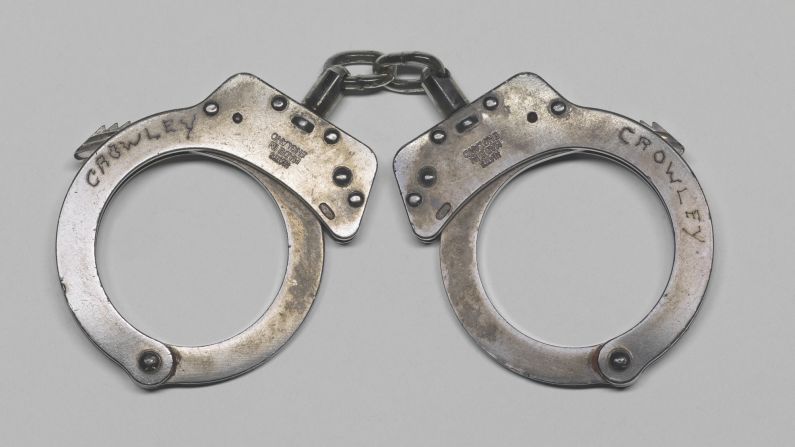 These handcuffs were used <a href="index.php?page=&url=http%3A%2F%2Fwww.cnn.com%2F2009%2FCRIME%2F07%2F21%2Fmassachusetts.harvard.professor.arrested%2F">in the 2009 arrest </a>of Harvard University professor Henry Louis Gates, Jr., in front of his home in Cambridge, Massachusetts. Gates donated the handcuffs to the museum. 