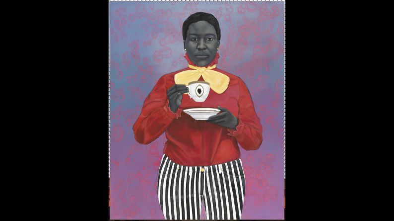 In "Grand Dame Queenie,"  her 2012 oil painting, contemporary artist <a href="index.php?page=&url=http%3A%2F%2Fwww.amysherald.com%2F" target="_blank" target="_blank">Amy Sherald</a> explored themes of race, gender and identity. Born in Columbus, Georgia, and now living in Baltimore, Sherald's work is also in National Museum of Women in the Arts.