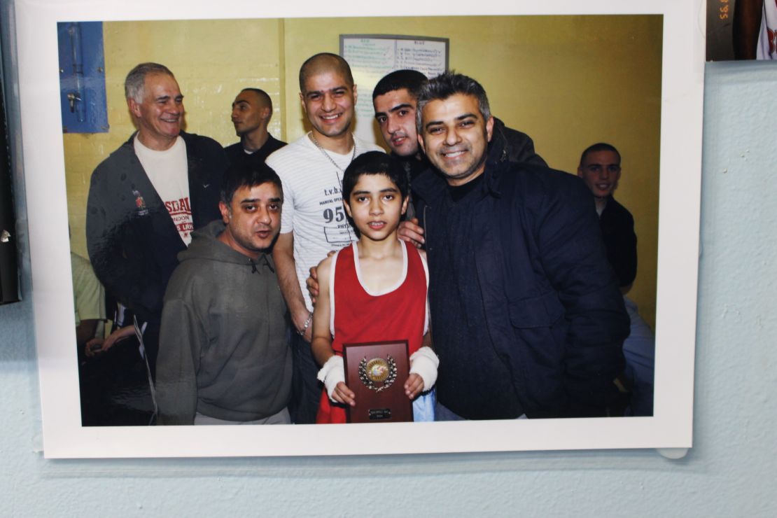 Sadiq Khan (right) with family members at Earlsfield boxing club.