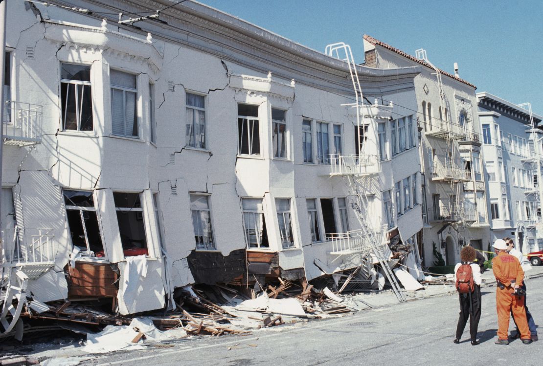 Buildings were damaged after a 7.1 earthquake hit the in San Francisco area on October 17, 1989.
