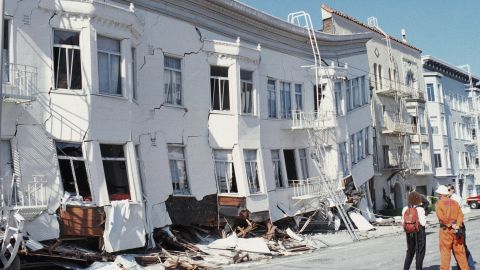 Buildings were damaged after a 7.1 earthquake hit the in San Francisco area on October 17, 1989.