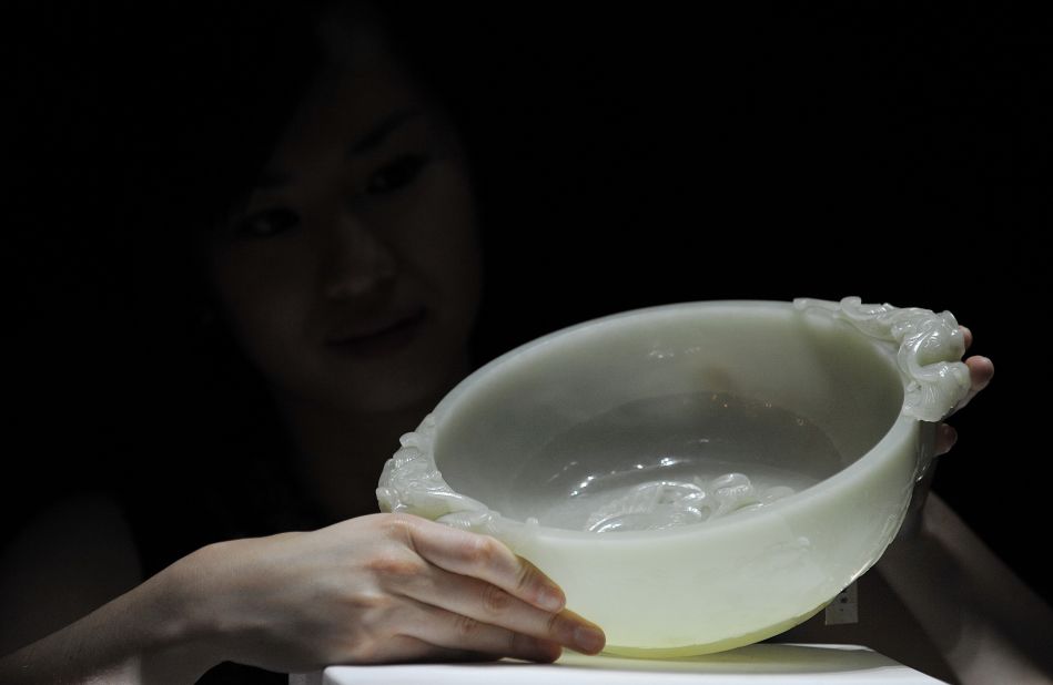 Jade has also traditionally been used in carving. This pale celadon jade marriage bowl from the 18th century Chinese Qianlong period sold for more than $675,000 at a 2011 Christie's auction in London. 