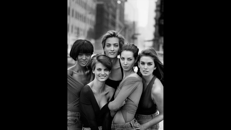 (L-R) Naomi Campbell, Linda Evangelista, Tatjana Patitz, Christy Turlington and Cindy Crawford, New York, 1990