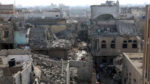 A view of the Alhook district in Hodeida a day after airstrikes killed 30 on September 21.