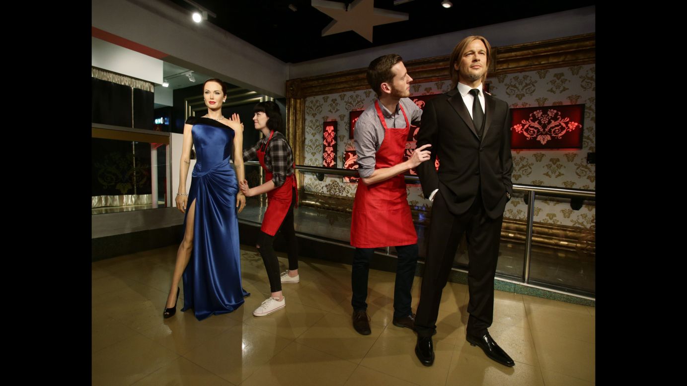 Wax figures of Angelina Jolie and Brad Pitt are moved apart at Madame Tussauds London on Wednesday, September 21. Jolie <a href="http://www.cnn.com/2016/09/20/entertainment/angelina-jolie-brad-pitt-divorce/" target="_blank">has filed for divorce,</a> citing irreconcilable differences. The actors were married in August 2014.
