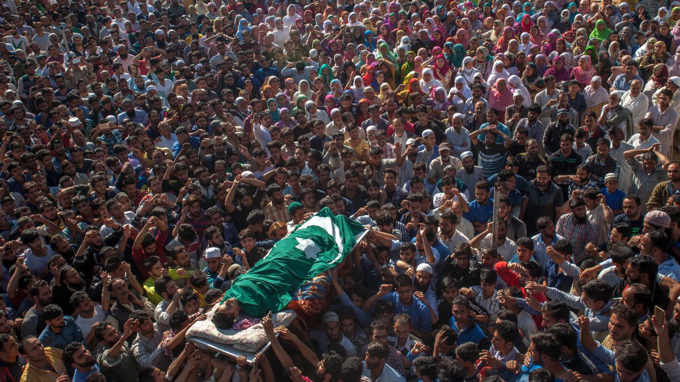 Kashmiri Muslims carry the body of Nasir Shafi, an 11-year-old <a href="http://www.cnn.com/2016/09/18/asia/india-kashmir-attack/" target="_blank">who was found dead</a> on the outskirts of Srinagar, India, on Friday, September 16. Residents of Srinagar told CNN that Shafi's body was riddled with pellet gun wounds, which Indian police and security forces have been using to disperse protesters in Indian-adminstered Kashmir. Police said the boy was hit with pellets during clashes between the two groups.