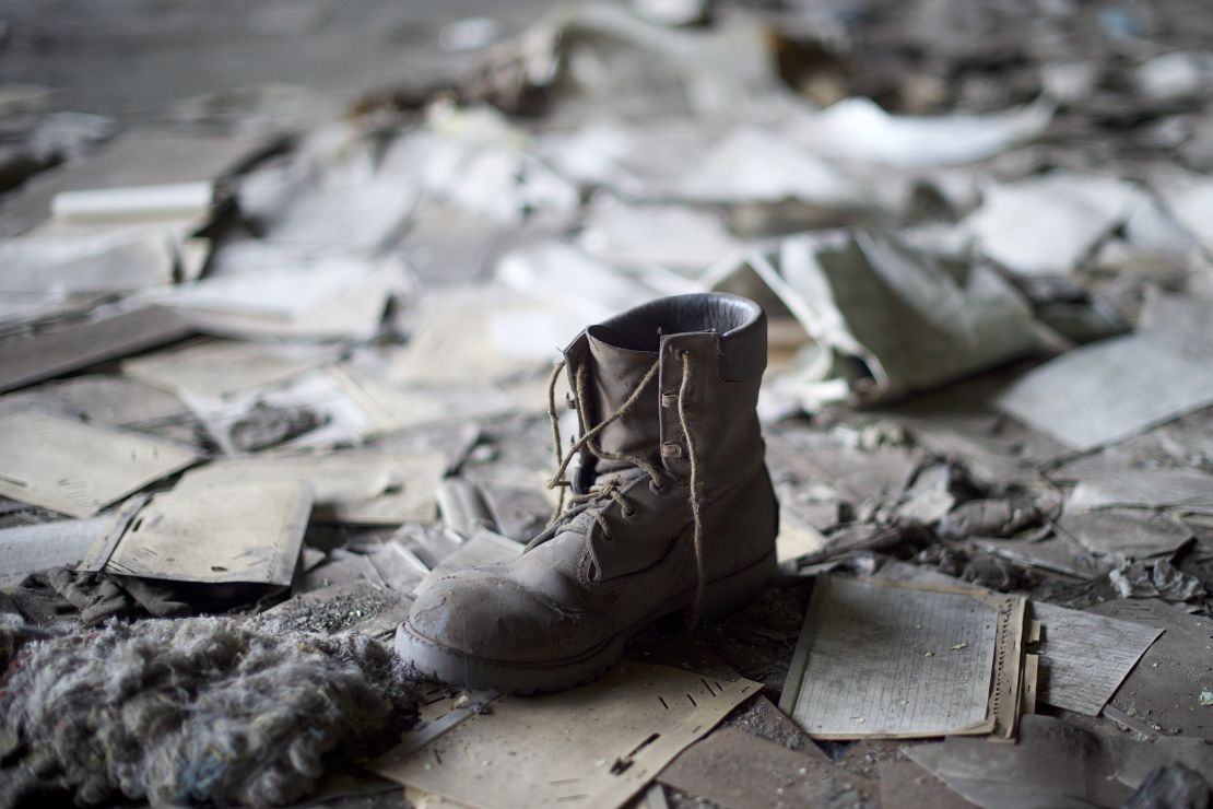 A coal miner's boot remains inside the St. Nicholas Coal Breaker in Manahoy City, Pennsylvania.