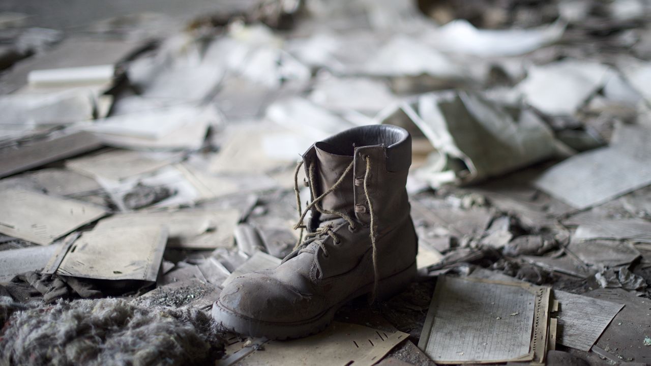 A coal miner's boot remains inside the St. Nicholas Coal Breaker in Manahoy City, Pennsylvania.
