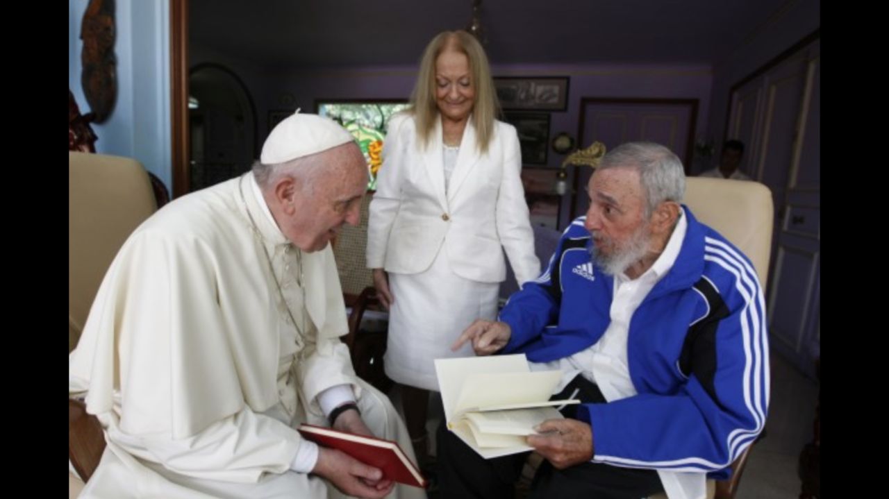 Alex Castro captures his father and mother, Dalia Soto del Valle, meeting with Pope Francis at their home in Havana in 2015. The younger Castro says he focuses on the images and doesn't listen to his father's conversations.