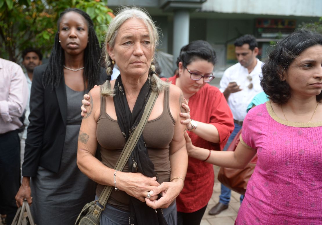 Fiona McKeown, the mother of Scarlett Keeling,  leaves court Friday in Panaji, India.