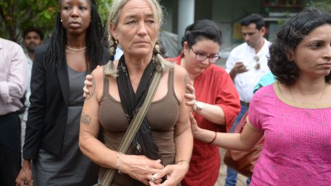 Fiona McKeown, the mother of Scarlett Keeling, leaves court Friday in Panaji, India.