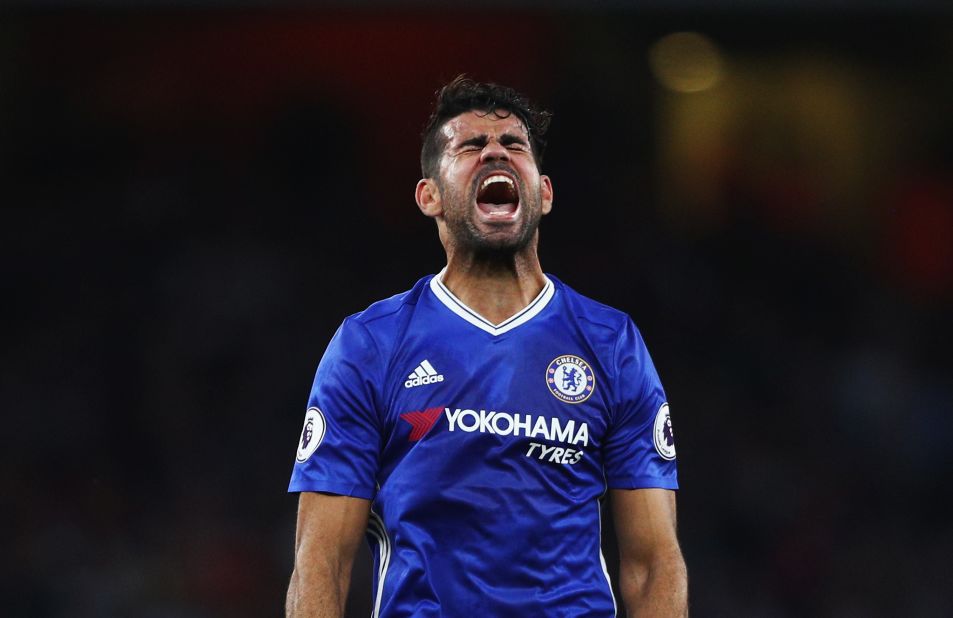 Diego Costa of Chelsea shows his frustration during the Premier League match between Arsenal and Chelsea at the Emirates Stadium. Chelsea, who lost 3-0, did not have a shot on target until the end of the match. 