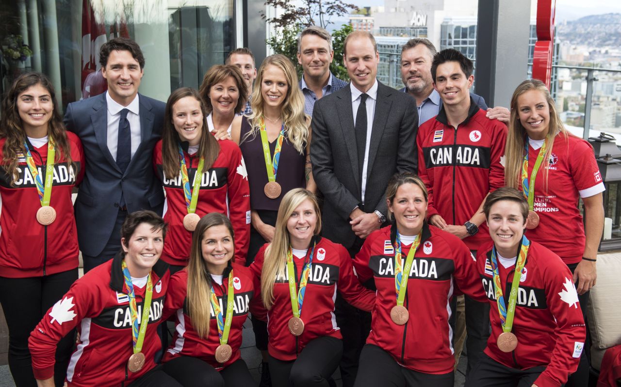 Trudeau and Prince William meet the Canadian Olympic team during the Telus Gardens reception on September 25.