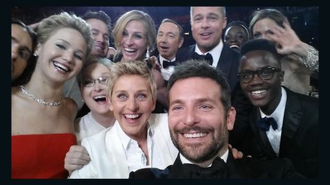 As host of the 2014 Academy Awards, Ellen DeGeneres recruited stars inlcuding Meryl Streep, Jennifer Lawrence and Lupita Nyongo for a record-breaking selfie, taken by Bradley Cooper. 