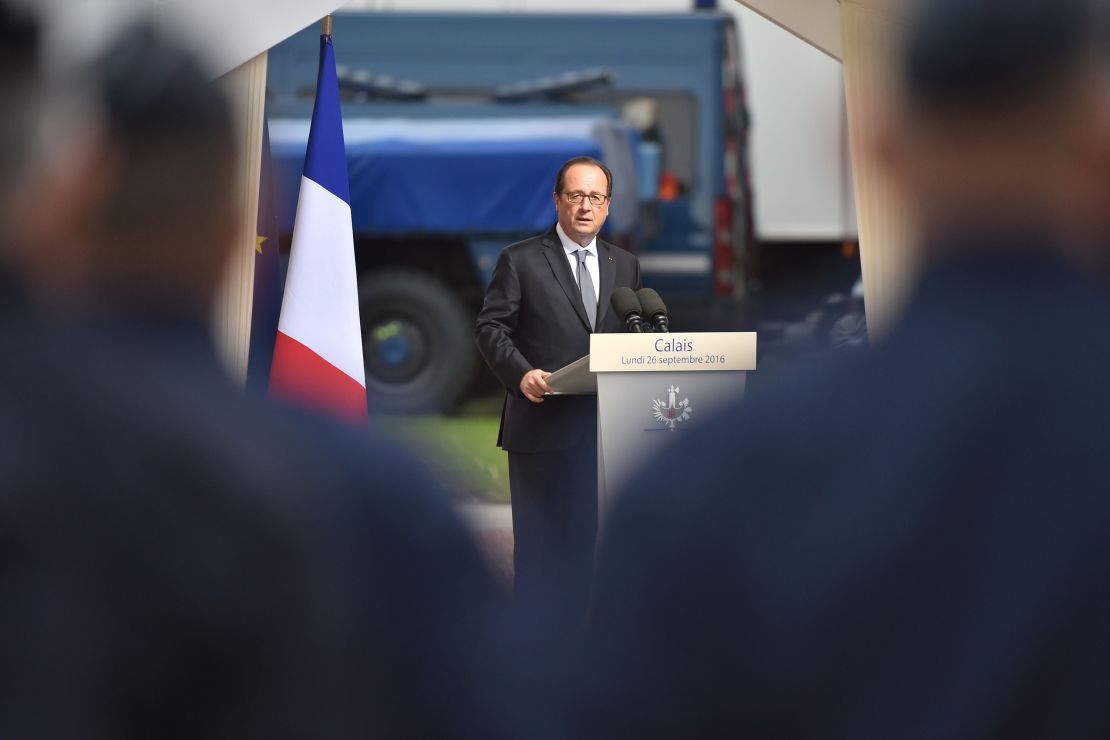 President Francois Hollande visited Calais, the northern French port which is home to the sprawling "Jungle" migrant camp.