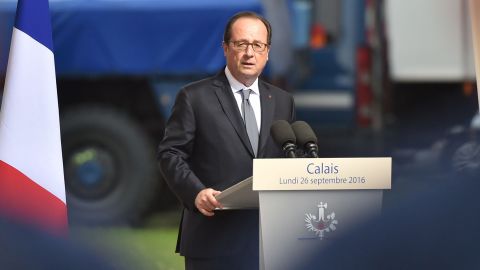 President Francois Hollande visited Calais, the northern French port which is home to the sprawling "Jungle" migrant camp.