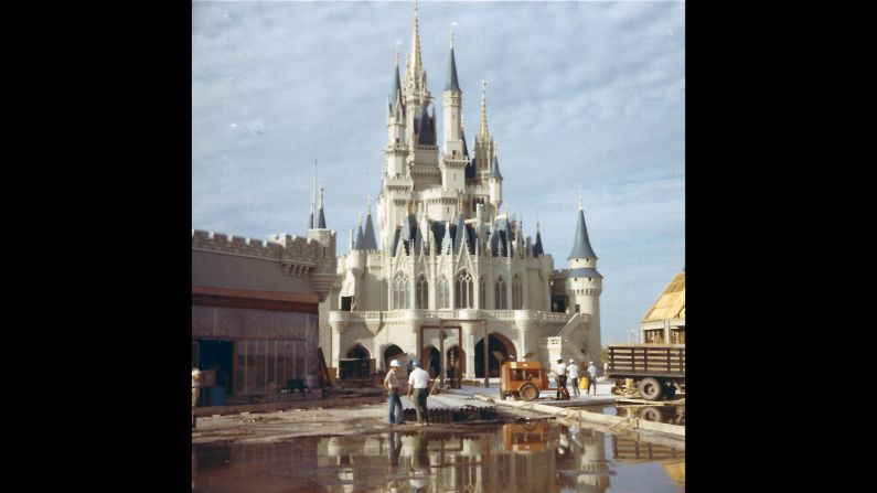 After her grandparents passed away, Kelly Wise Valdes found a treasure trove of candid pictures taken by her grandfather, Chester "Chet" Wise, a master craftsman and woodworker who worked on the construction of the Magic Kingdom in Florida. Wise and his wife, Elizabeth "Betty" Wise, both worked at the park from 1969 until their retirement in the late 1980s. This is the backside of Cinderella Castle, an iconic symbol of the park.
