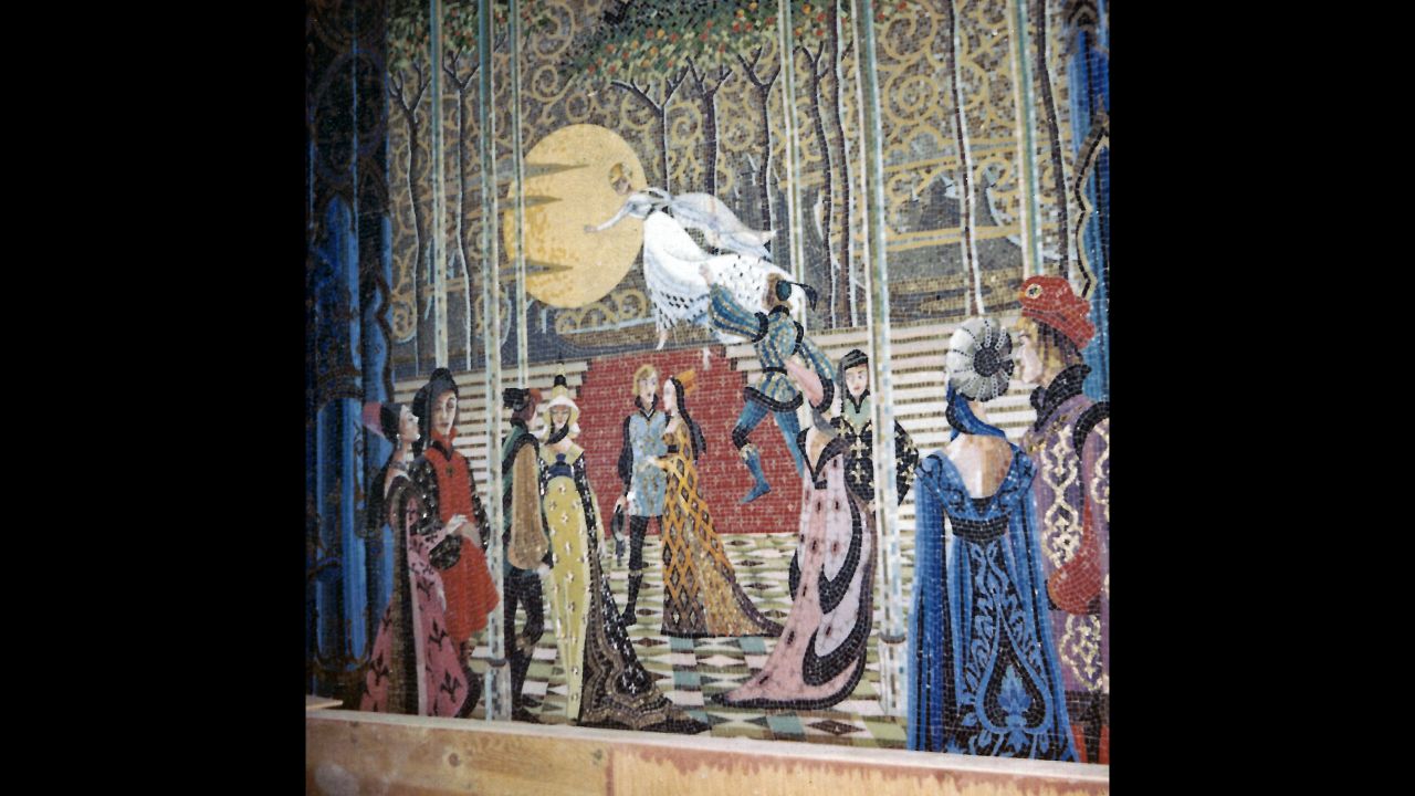 <strong>CInderella Castle —</strong> There are five mosaic murals inside the Cinderella Castle archway that tell the story of Cinderella. "The series was designed by Disney Imagineer Dorothea Redmond and set by a team of six artists led by mosaic artist Hanns-Joachim Scharff," Valdes said. The murals have 14-karat gold and silver and more than one million pieces of glass in 500 different colors.
