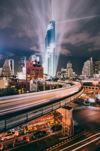 This photo was taken during the recent grand opening event at Thailand's new tallest building, MahaNakhon Tower. "The light show was epic," says Chanipol. 