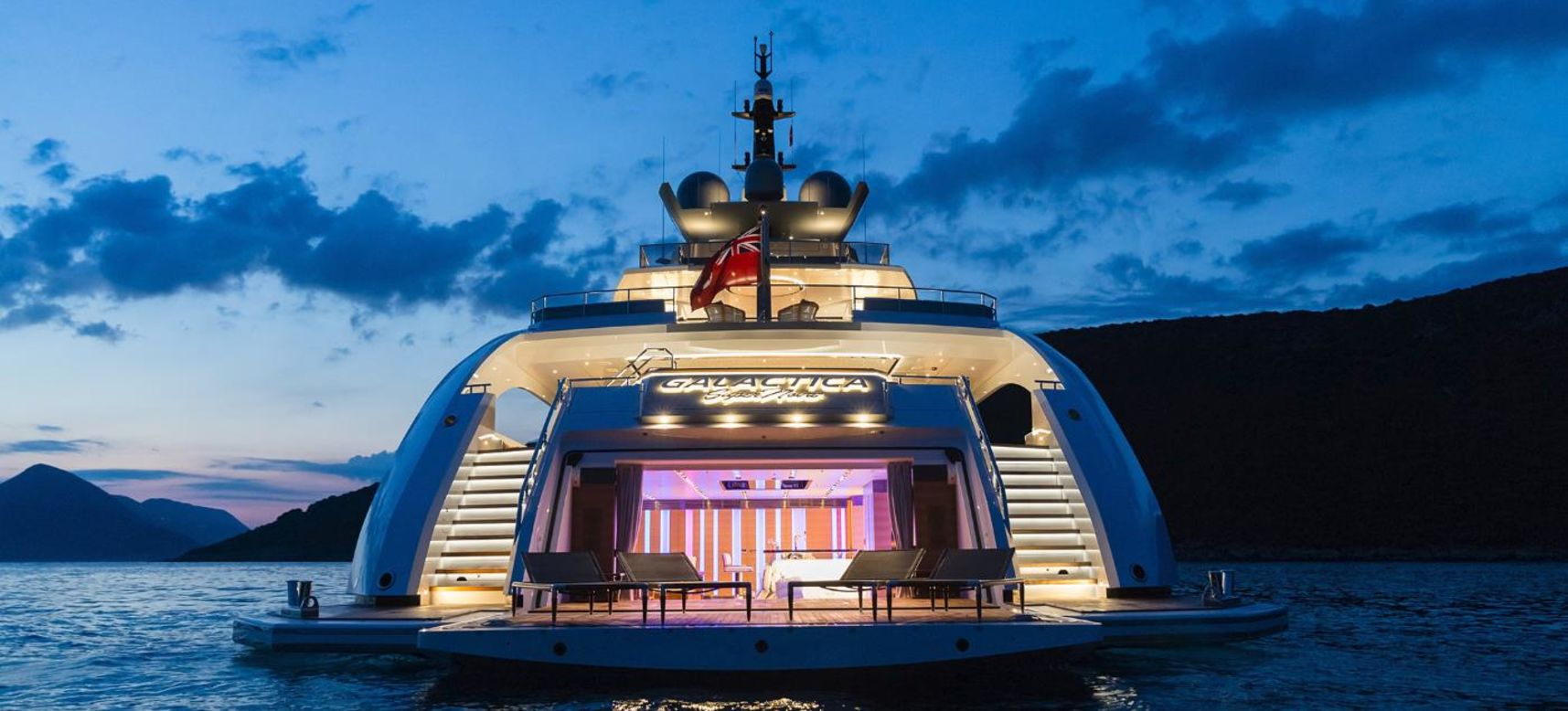 With a top speed of 30 knots (35 mph), she is one of the fastest superyachts in the world. Galactica Supernova combines high speed with long range and low fuel consumption.