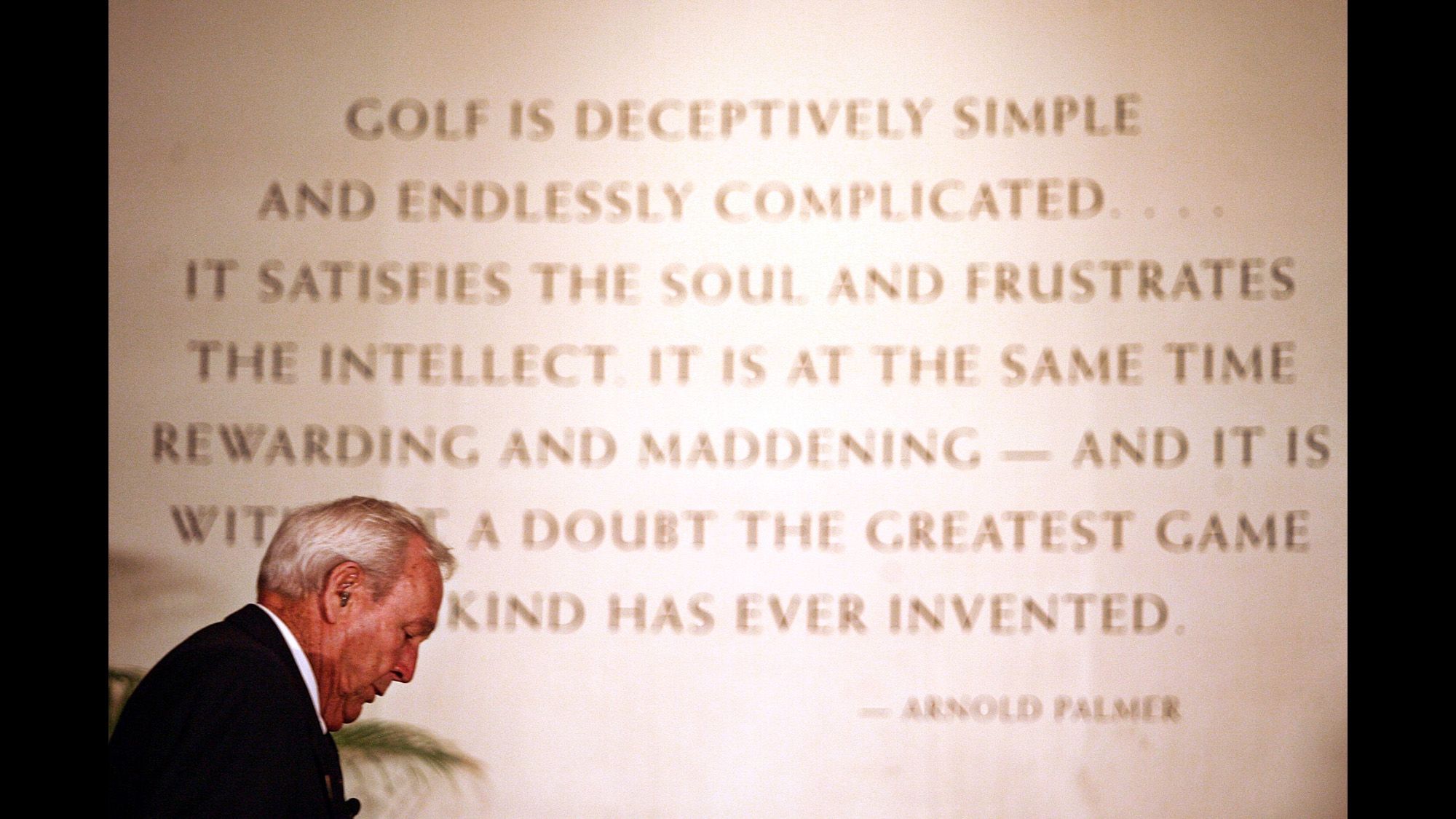 The PGA Hall of Famer golfer leaves a press conference before giving an induction speech for former President Dwight D. Eisenhower in 2009.