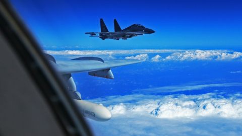 A file image of two Chinese Su-30 fighter jets. The same type of jets were said to have intercepted a US WC-135 Wednesday, according to the US.