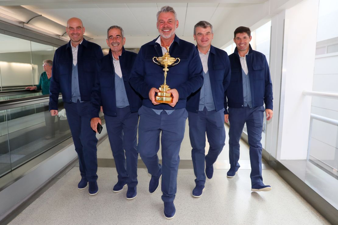 Clarke and vice-captains (L-R) Thomas Bjorn, Sam Torrance, Paul Lawrie and Padraig Harrington.