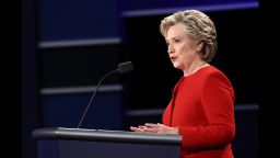 HEMPSTEAD, NY - SEPTEMBER 26:  Democratic presidential nominee Hillary Clinton speaks during the Presidential Debate at Hofstra University on September 26, 2016 in Hempstead, New York.  The first of four debates for the 2016 Election, three Presidential and one Vice Presidential, is moderated by NBC's Lester Holt.  (Photo by Win McNamee/Getty Images)