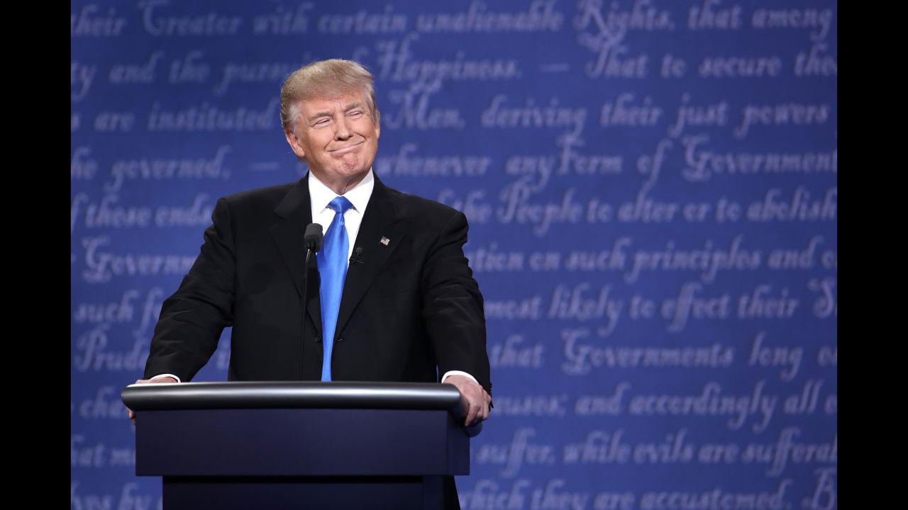 Trump smiles during the debate.