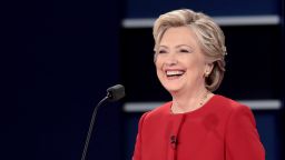HEMPSTEAD, NY - SEPTEMBER 26:  Democratic presidential nominee Hillary Clinton smiles during the Presidential Debate at Hofstra University on September 26, 2016 in Hempstead, New York.  The first of four debates for the 2016 Election, three Presidential and one Vice Presidential, is moderated by NBC's Lester Holt.  (Photo by Drew Angerer/Getty Images)