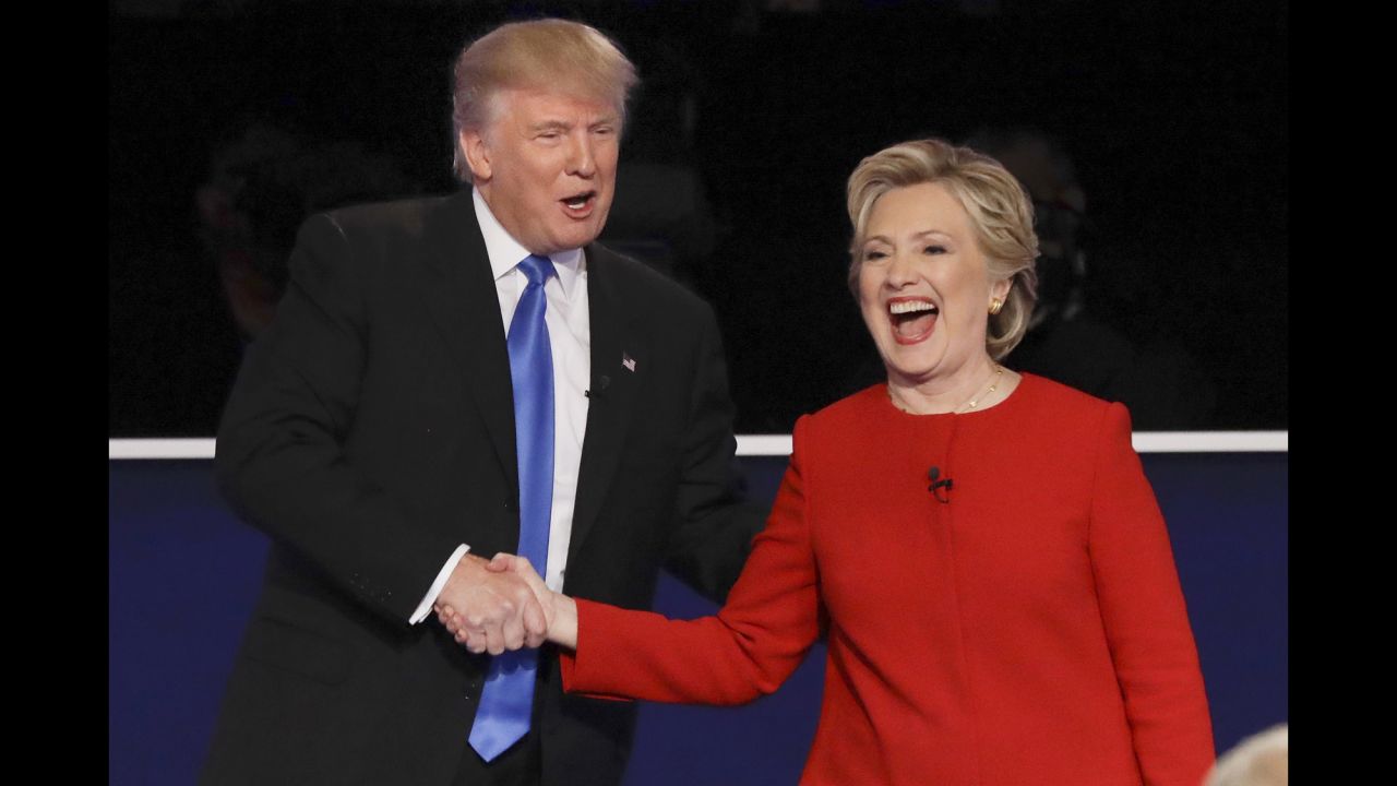 Republican presidential nominee Donald Trump shakes hands with Democratic presidential nominee Hillary Clinton at the first presidential debate on Monday, September 26.