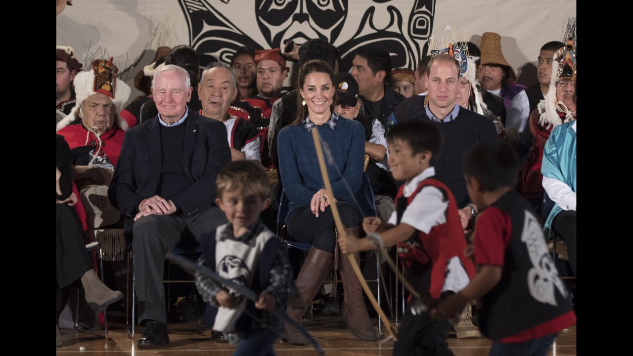 Catherine and William attend a performance while visiting First Nations community members in Bella Bella on Sunday, September 25.