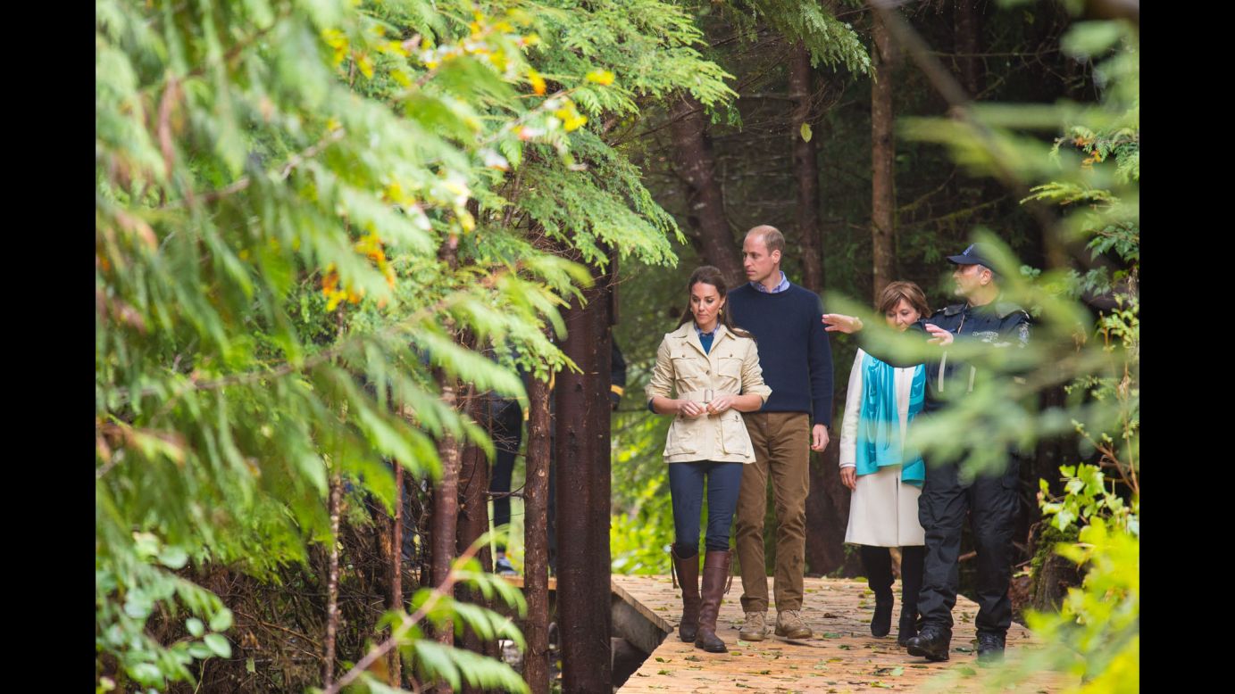 The royals stroll through the Great Bear Rainforest on September 26.
