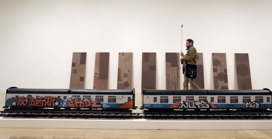 The train has been tagged by graffiti artists from the cities in which it has previously been exhibited. 