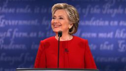 HEMPSTEAD, NY - SEPTEMBER 26:  Democratic presidential nominee Hillary Clinton smiles during the Presidential Debate at Hofstra University on September 26, 2016 in Hempstead, New York.  The first of four debates for the 2016 Election, three Presidential and one Vice Presidential, is moderated by NBC's Lester Holt.  (Photo by Spencer Platt/Getty Images)