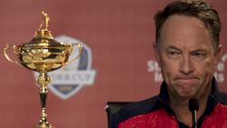 US Captain Davis Love III takes questions during the captain's press conference ahead of the 2016 Ryder Cup matches at Hazeltine National Golf Course in Chaska, Minnesota, September 26, 2016. / AFP / JIM WATSON        (Photo credit should read JIM WATSON/AFP/Getty Images)