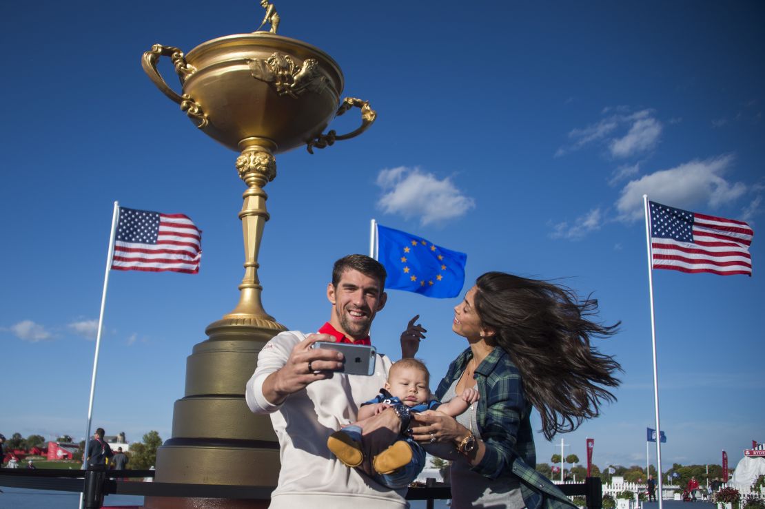 Olympic swimmng great Michael Phelps is at Hazeltine to watch the 41st Ryder Cup.