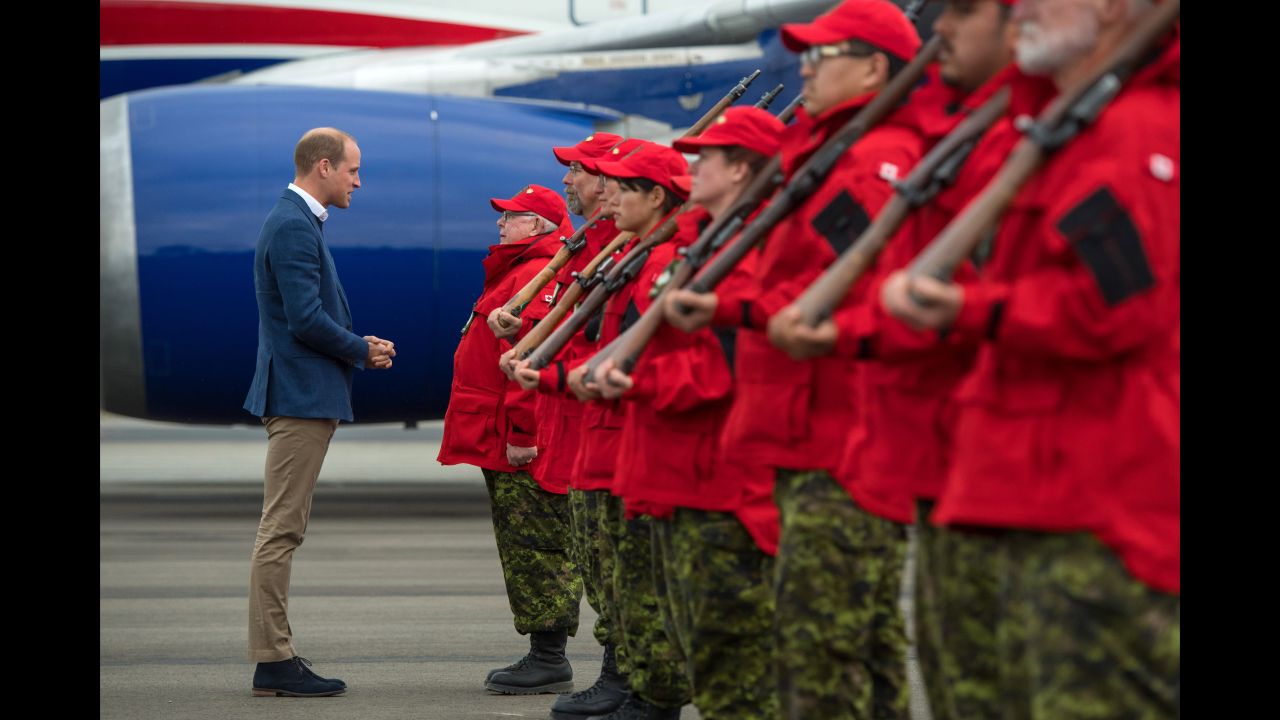 William meets Canadian Rangers as he arrives at Whitehorse Airport on Tuesday, September 27.