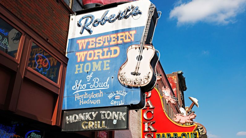 Right around the corner from the Ryman, Robert's Western World is one of the city's most beloved honky-tonks for traditional country music. Bands play every day from about 11 a.m. to 2 a.m.
