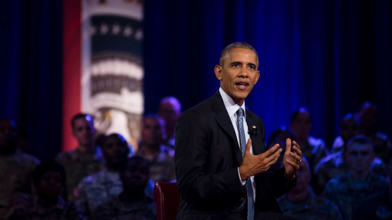 U.S. President Barack Obama speaks during a town-hall event in Fort Lee, Virginia, on Wednesday, September 28. 