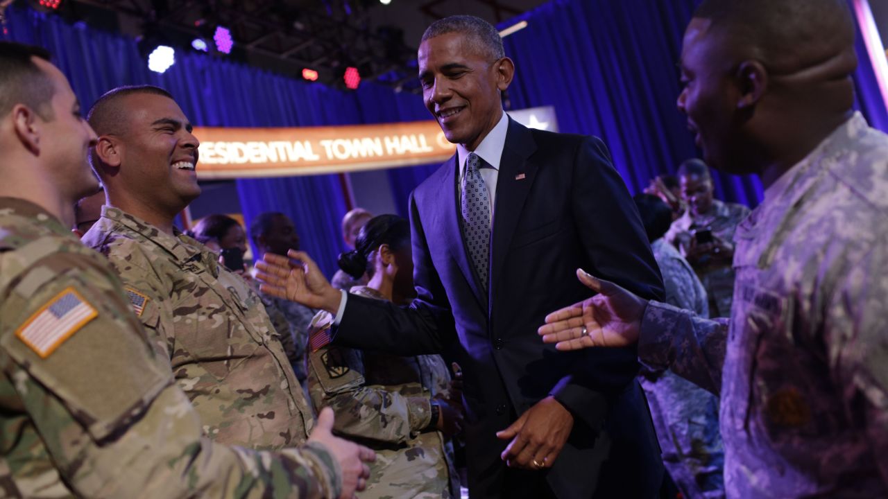 Obama meets with military members after the event.
