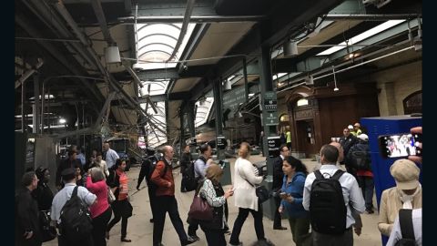 Structural damage appears severe in social images posted after the crash at the Hoboken terminal. 