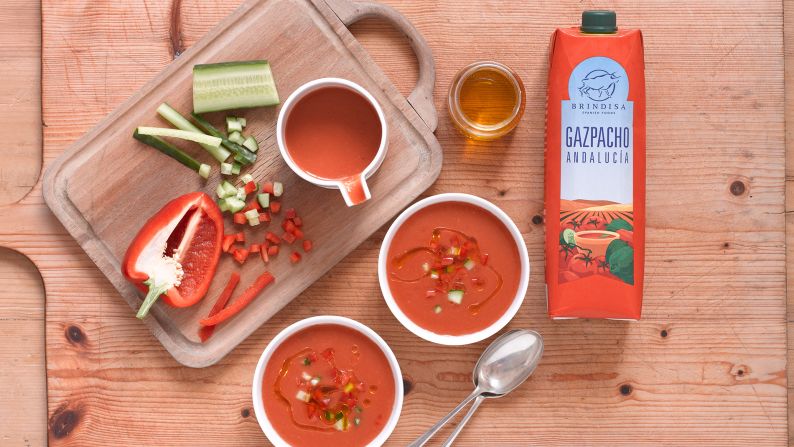 Cold tomato-based gazpacho soup is ideal for a hot Seville summer. In addition to tomato, it's usually flavored with peppers, garlic, bread and lots of olive oil. (Image credit: <a href="index.php?page=&url=http%3A%2F%2FBrindisa.com" target="_blank" target="_blank">Brindisa.com</a>)