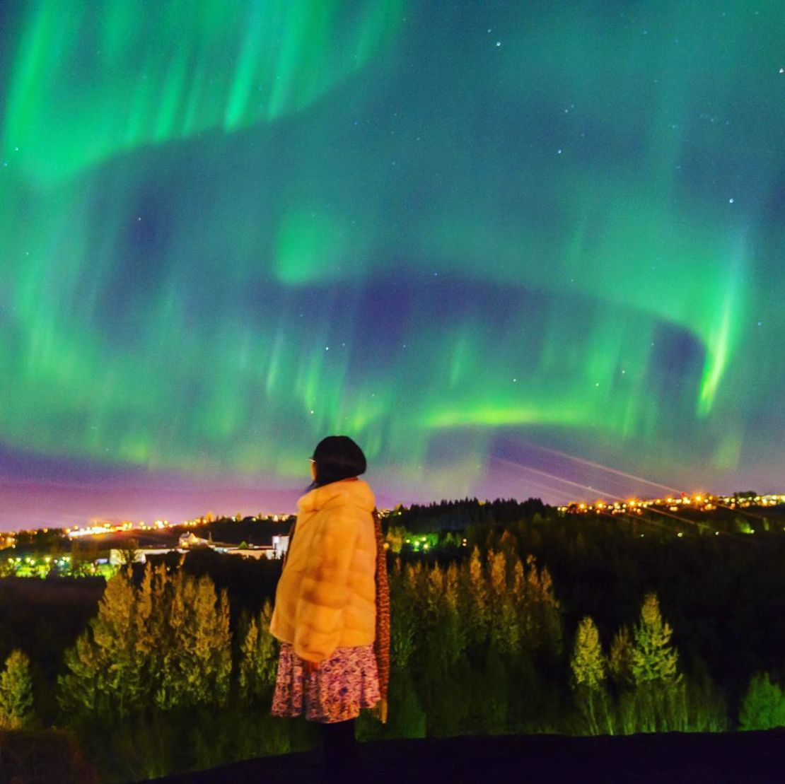 The Aurora Borealis lit up skies in Reykjavik this week. 