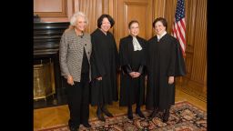 The only women who have become Supreme Court Justices pose in the Justices' Conference Room on October 1, 2010, the day of Justice Elena Kagan's investiture. Standing, from left to right, are retired Justice Sandra Day O'Connor and Justices Sonia Sotomayor, Ruth Bader Ginsburg, and Elena Kagan.