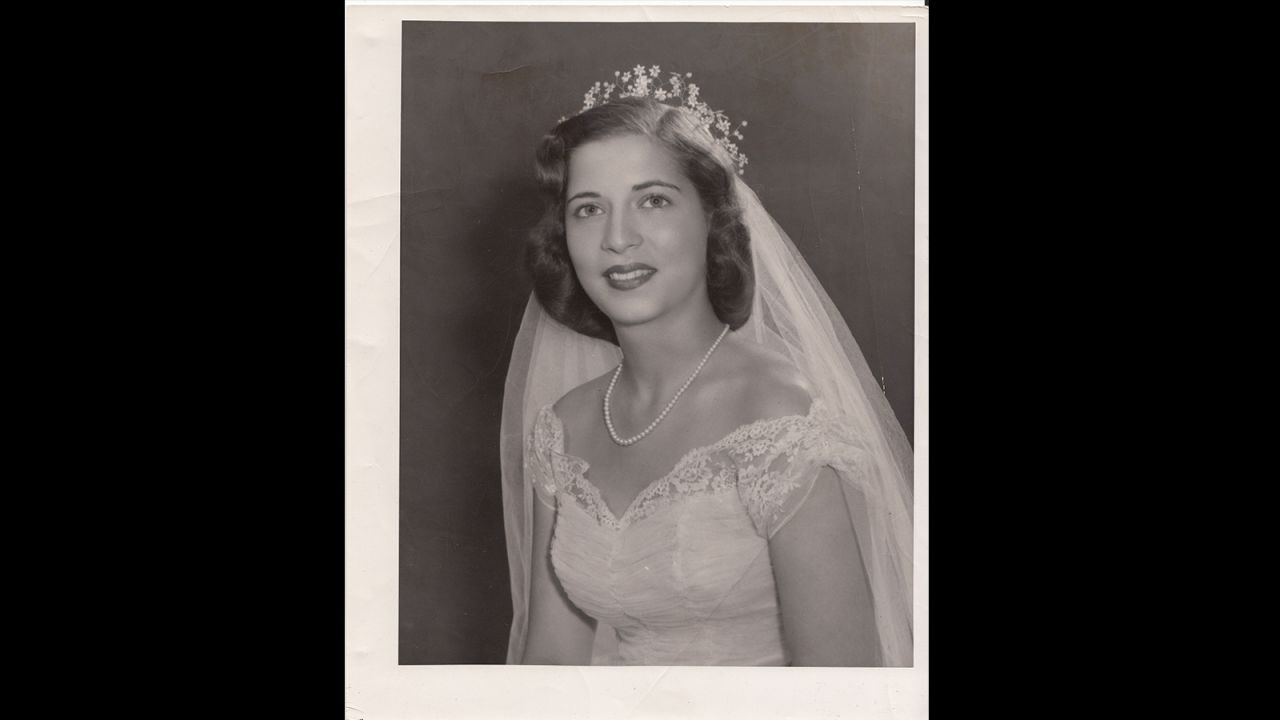 Professional bridal photograph of Ruth Bader taken in June 1954.