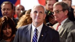 Republican candidate for Vice President Mike Pence looks on before the first presidential debate at Hofstra University in Hempstead, New York on September 26, 2016.