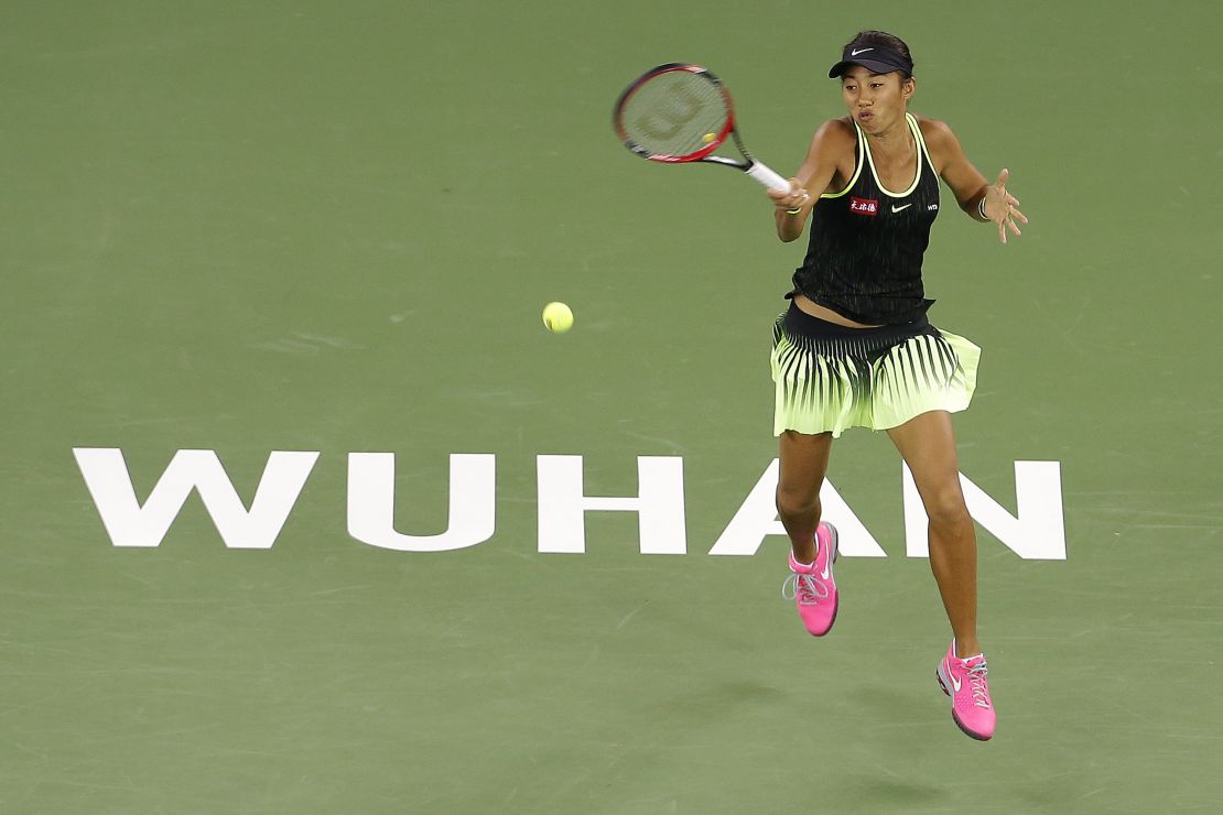 Zhang Shuai in action at the Wuhan Open, where she lost to Britain's Jo Konta.